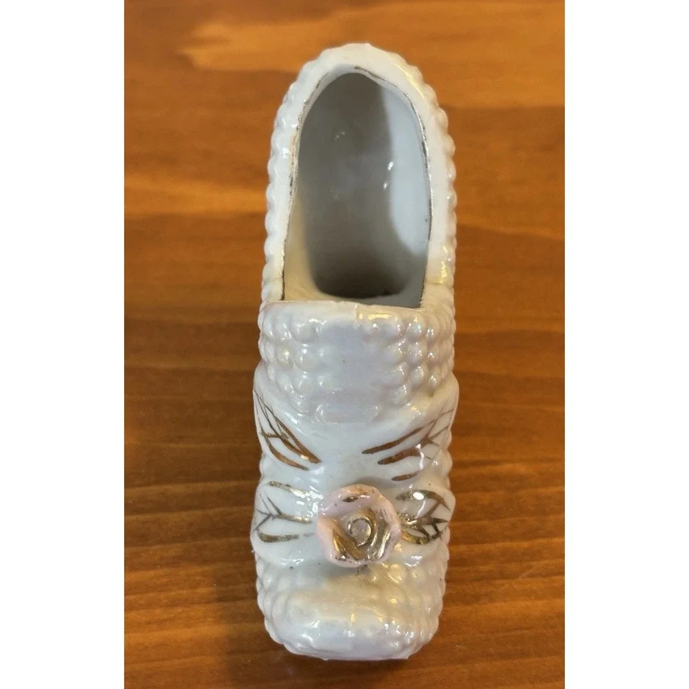 Vintage Mini Hobnail Japan Mini Planters Shoe Cornucopia Pink Roses Set of 2